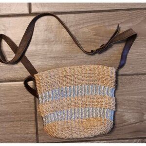 Vincent Pradier Anthropologie Natural Woven Straw Purse Crossbody Metallic, Tan